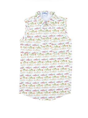 Blue Quail Trout Sleeveless Fishing Shirt Dress 8 White Multi